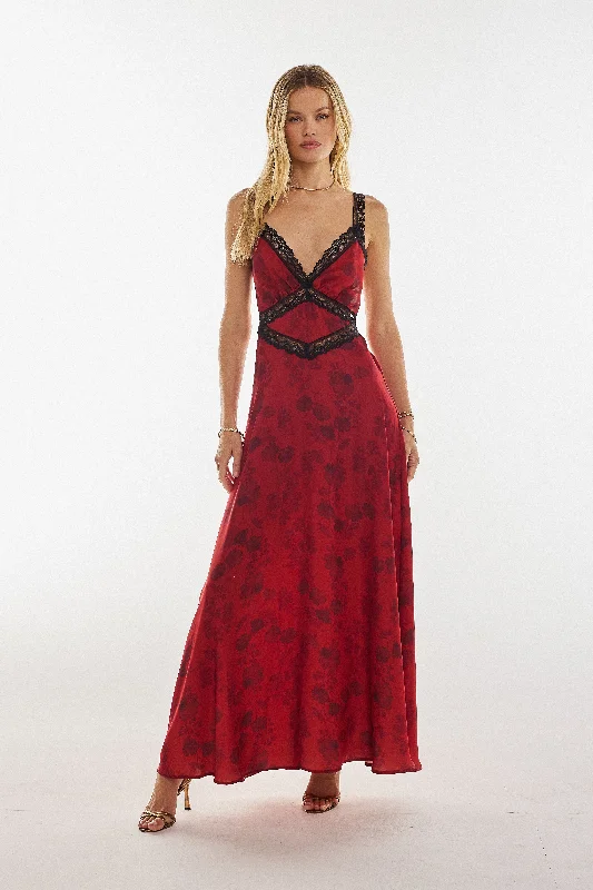 maxi dresses with chic trim -Selena Dress in Red Currant