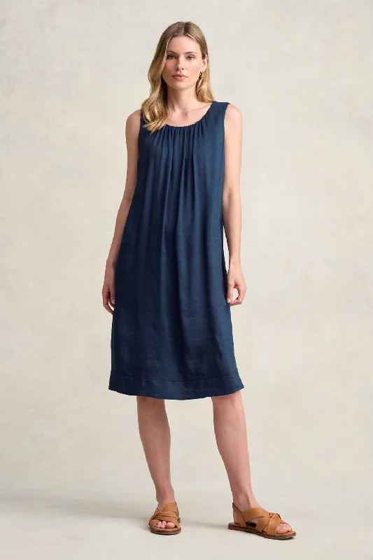 cute midi dresses for fall -Linen Silk Midi Dress