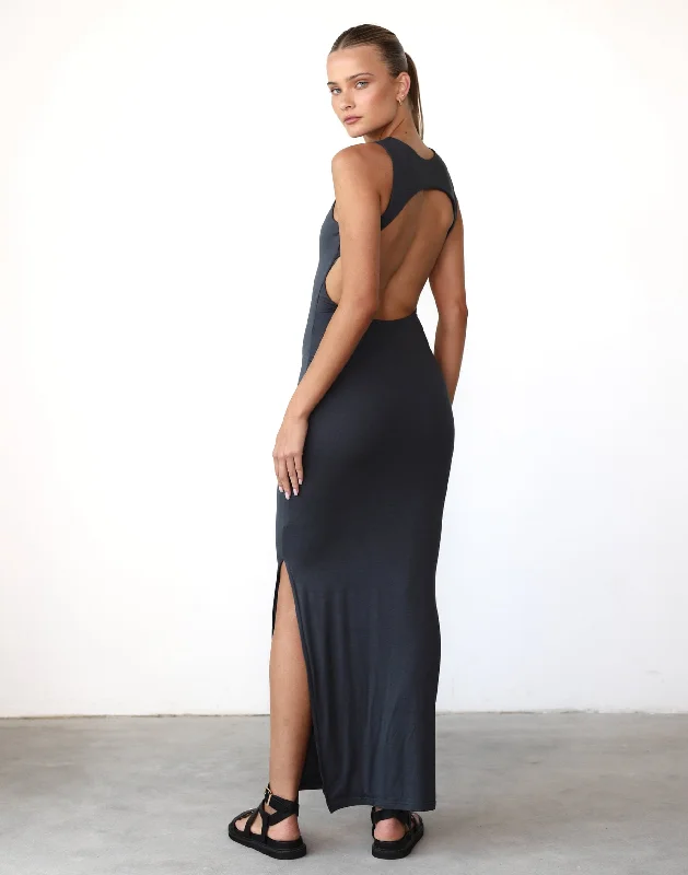 maxi dresses with unique sleeves -Forget It Maxi Dress (Charcoal)