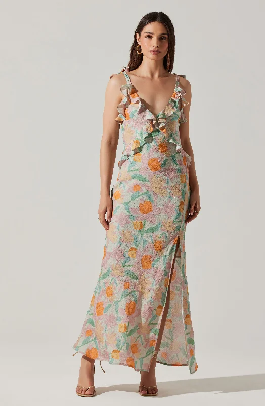 trendy maxi dresses for warmth -Sorbae Floral Maxi Dress