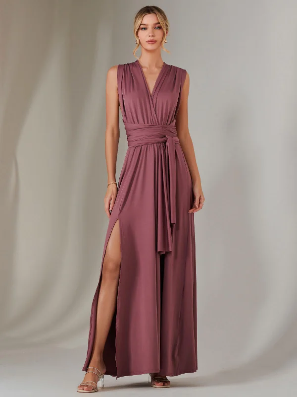 trendy maxi dresses for summer -Halter Neck Maxi Bridesmaid Dress, Mauve