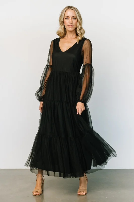 boho maxi dresses for women -Hoffman Tulle Maxi Dress | Black