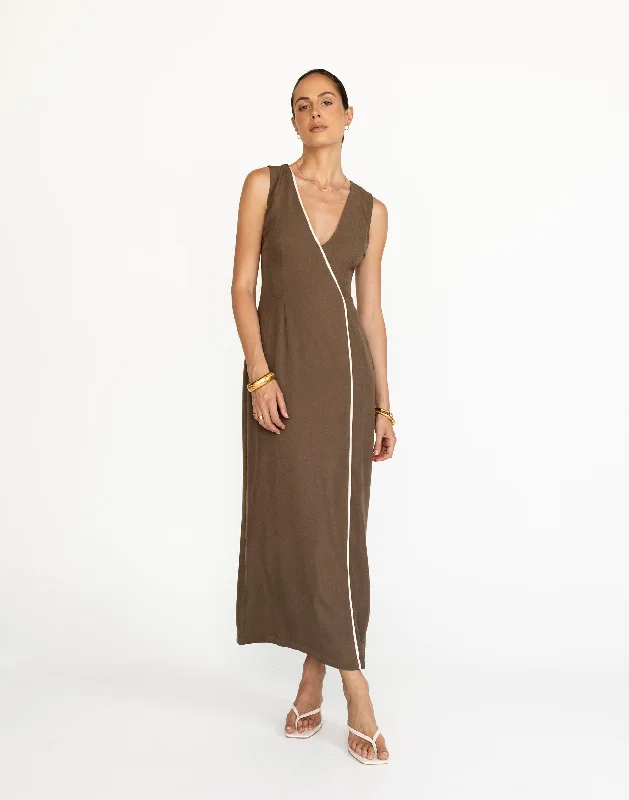 white maxi dresses for club -Luiza Maxi Dress (Coffee)