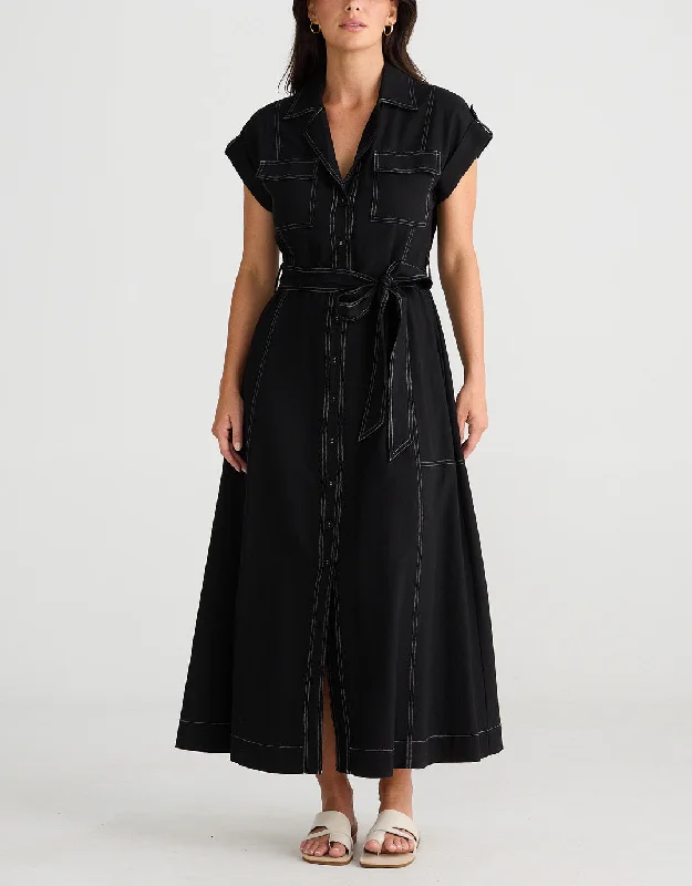 cute maxi dresses for outings -Portia Midi Dress - Black