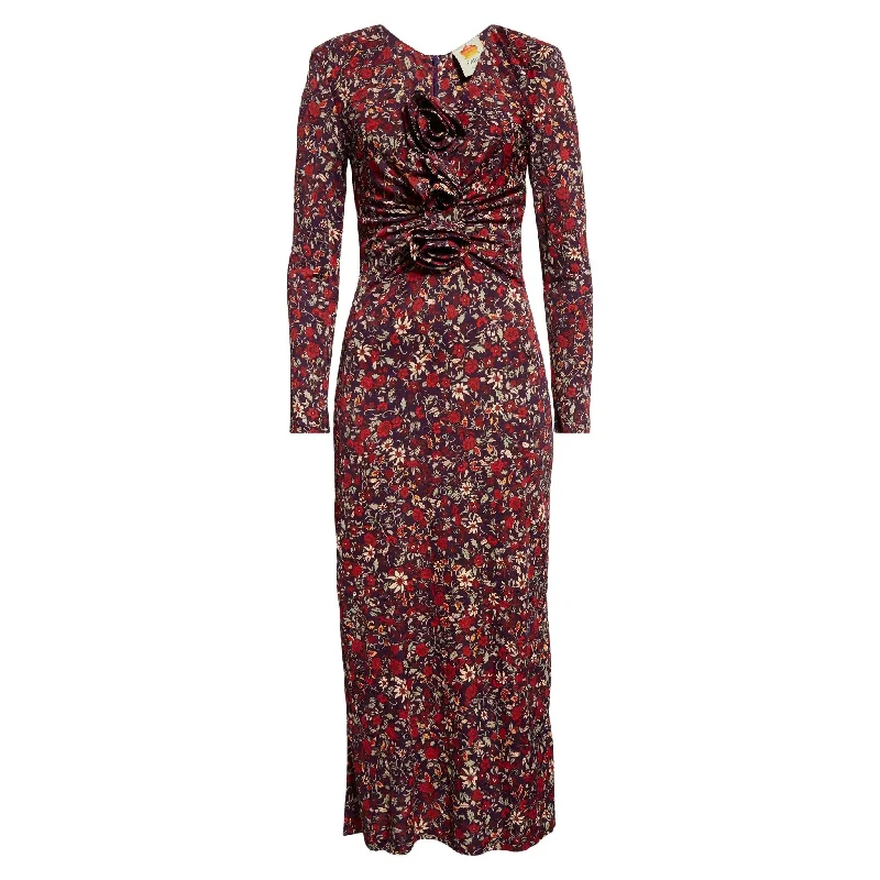 red midi dresses for women -Farm Rio Womens Long Sleeve Knot Midi Dress Chelsea Garden Purple