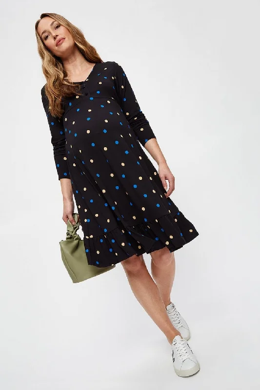 midi dresses with chic sleeves -Multi Colour Spot V-Neck Tier Midi Dress