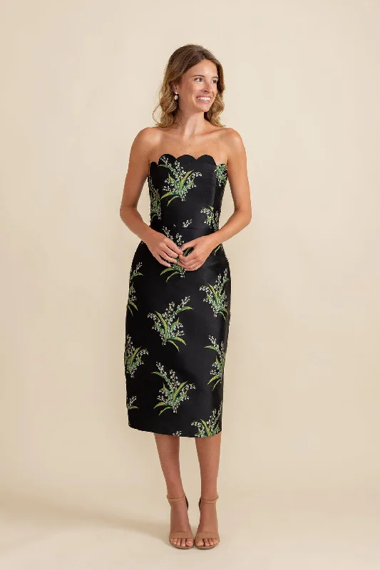 affordable midi dresses for teens -Hayes Bodice with Straight Skirt Midi in Jacquard - Lily of the Valley