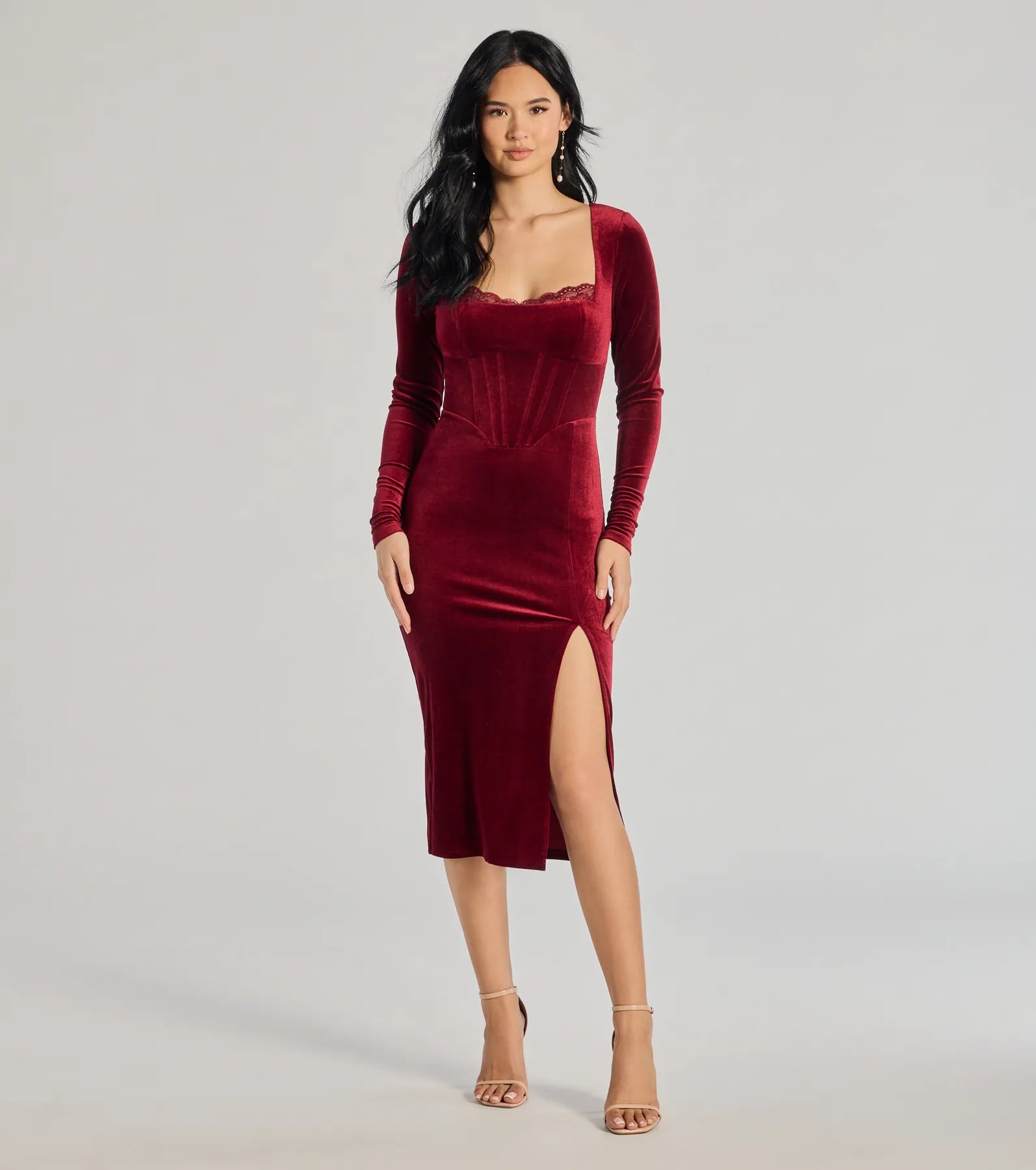 boho midi dresses for club -Enchanted Allure Velvet Corset Midi Dress