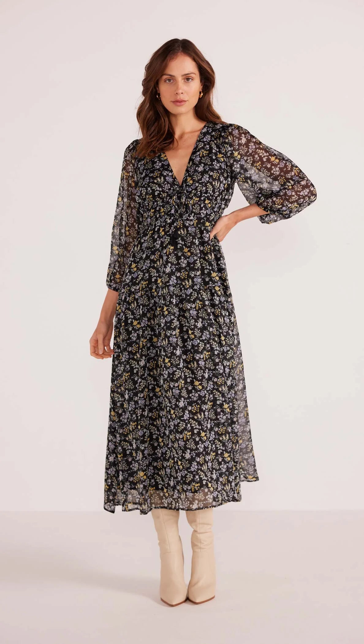 cute midi dresses for women -MinkPink Taylee Long Sleeve Midi Dress