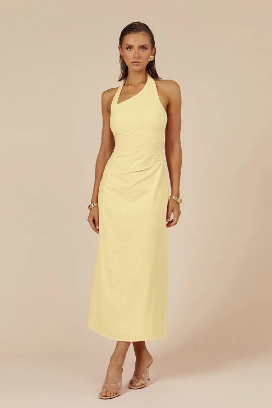 cute midi dresses for events -SAPHIRA LONG MIDI DRESS - LEMON