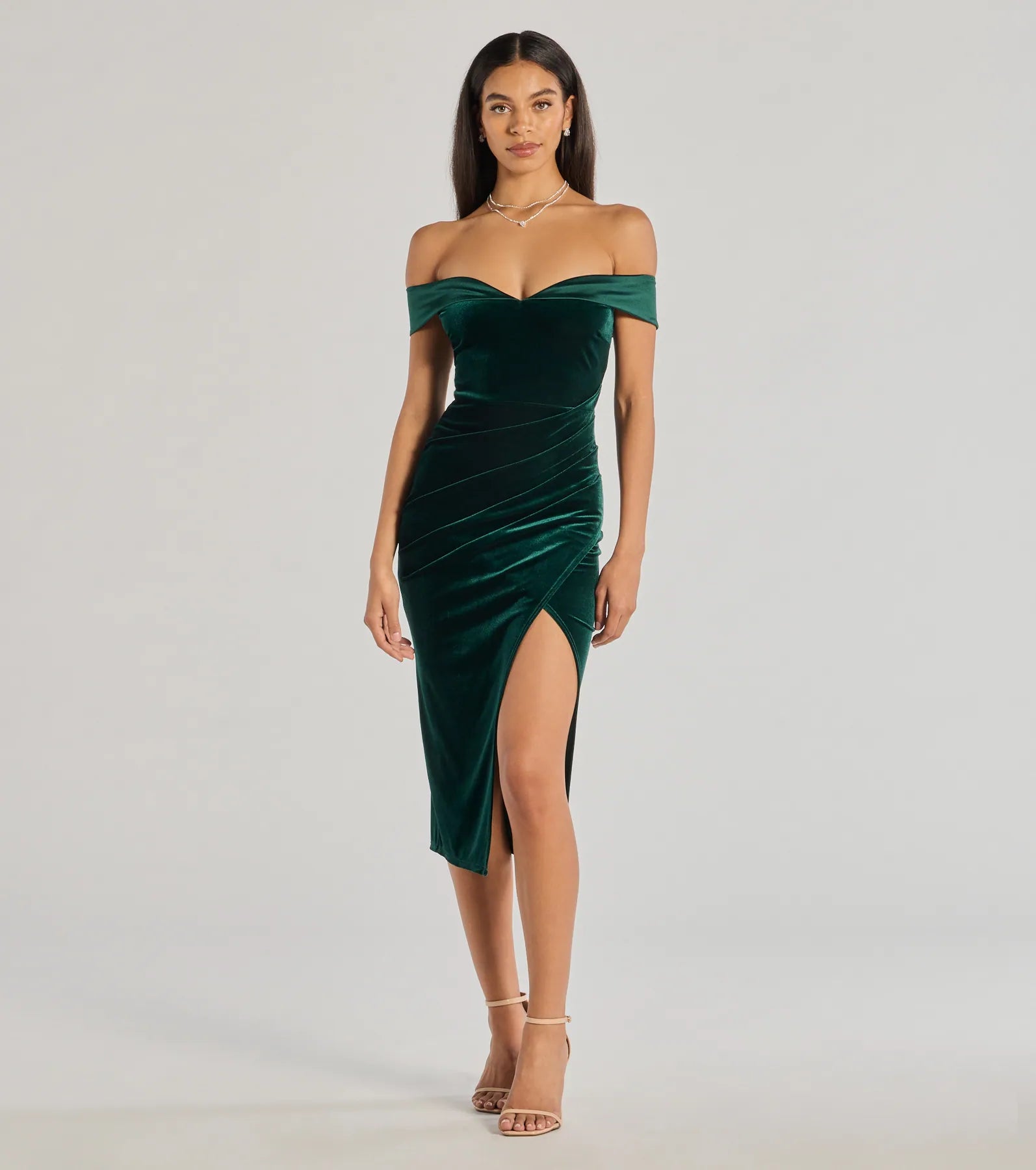 black midi dresses for warmth -Totally Luxe Velvet Off-The-Shoulder Midi Dress