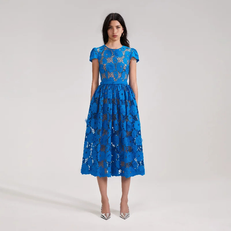 midi dresses with bold design -Blue Poppy Midi Dress