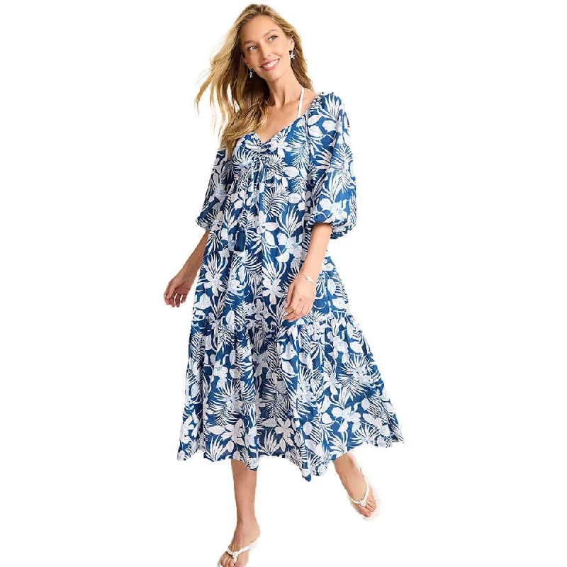 casual midi dresses for summer -Tommy Bahama Womens Blooms Midi Dress Coverup - Indigo Tide