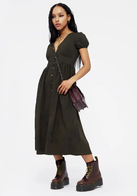 budget midi dresses for students -Gladys Button Up Midi Dress - Green