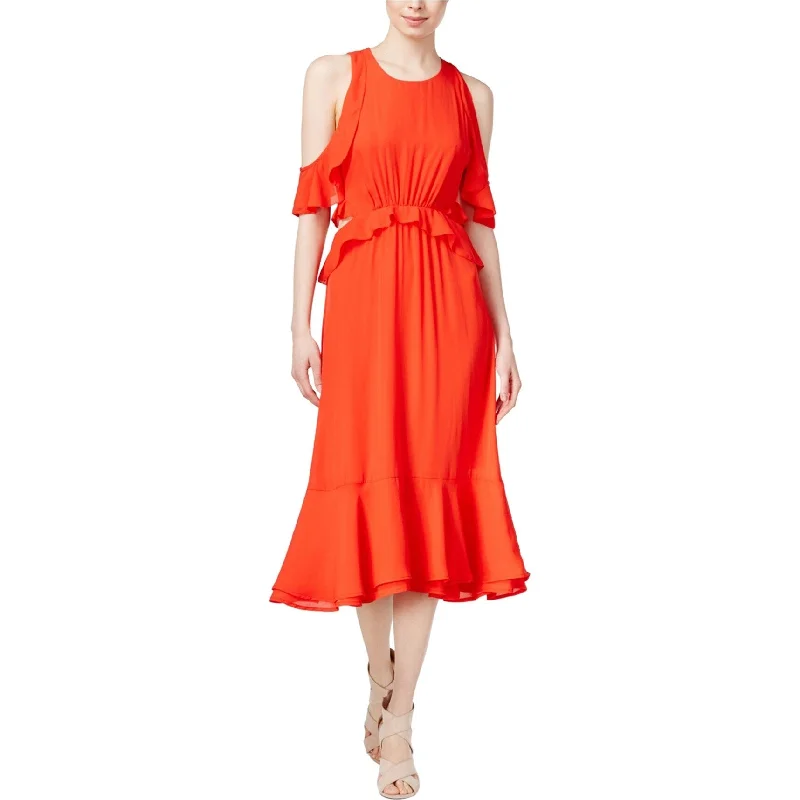 red midi dresses for women -Maison Jules Womens Ruffled Cold-Shoulder Midi Dress