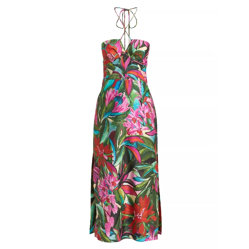 casual midi dresses for teens -Farm Rio Womens Strapless Midi Dress Jardin de Reve Multicolor