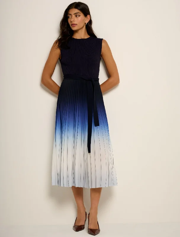 chic midi dresses for style -Elara Ombre Pleat Midi Dress