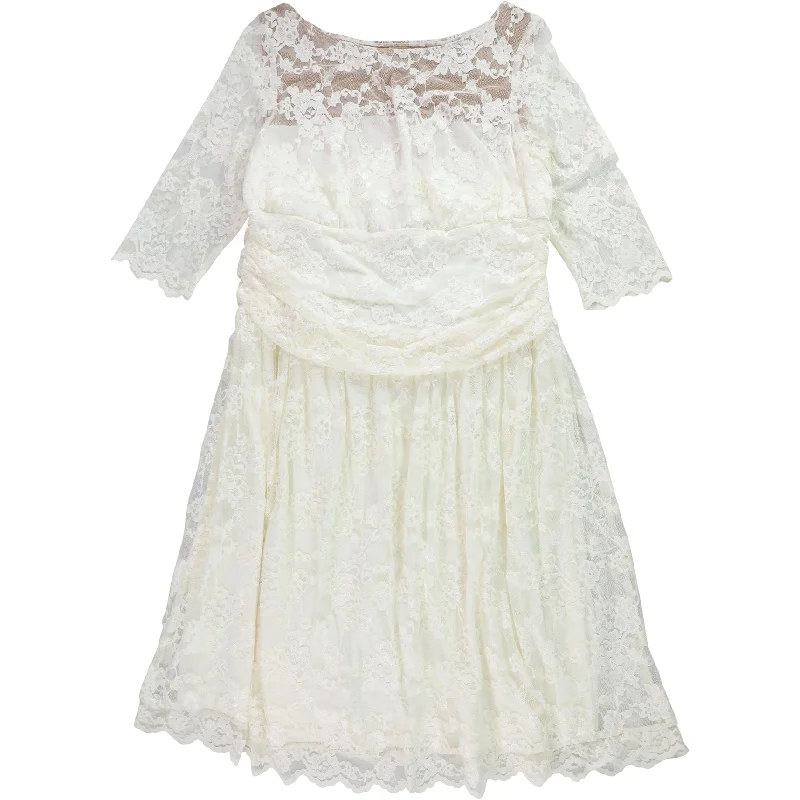 chic midi dresses for kids -Kiyonna Womens Bridal Floral Lace Midi Dress, White, 2