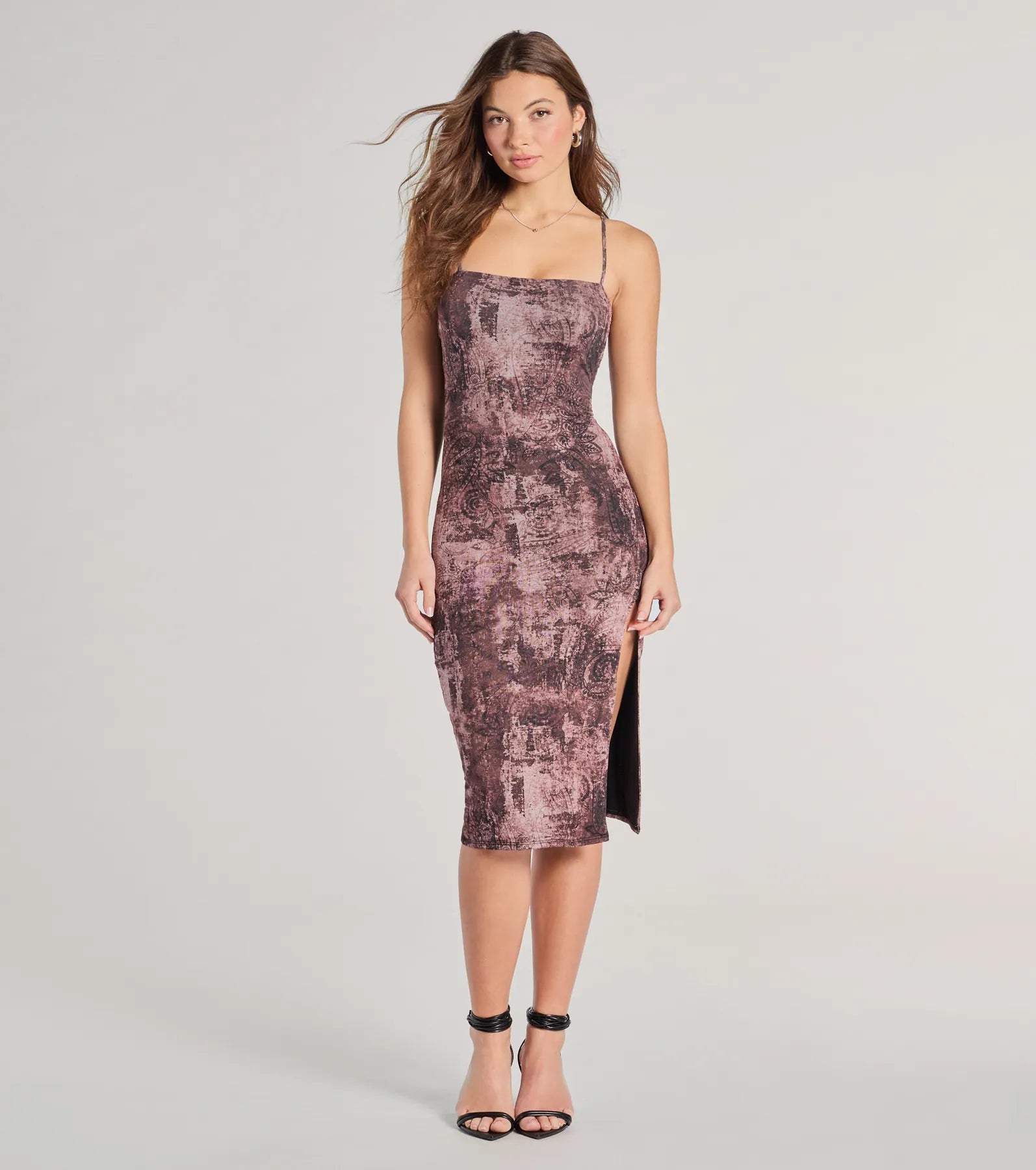 cute midi dresses for spring -Artsy Babe Paisley Bodycon Slit Midi Dress