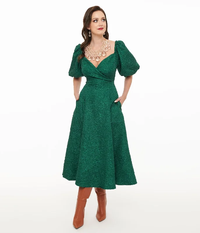 chic midi dresses for club -Green Textured Goddress Behavior Midi Dress