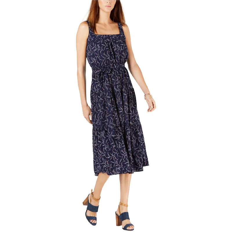 red midi dresses for women -Michael Kors Womens Floral Midi Dress, Blue, X-Large