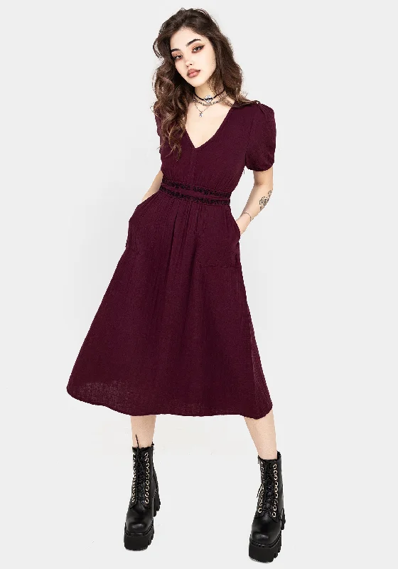 cute midi dresses for events -Poultice Embroidered Cotton Midi Dress