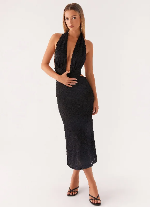 casual midi dresses for spring -Charismatic Lace Midi Dress - Black