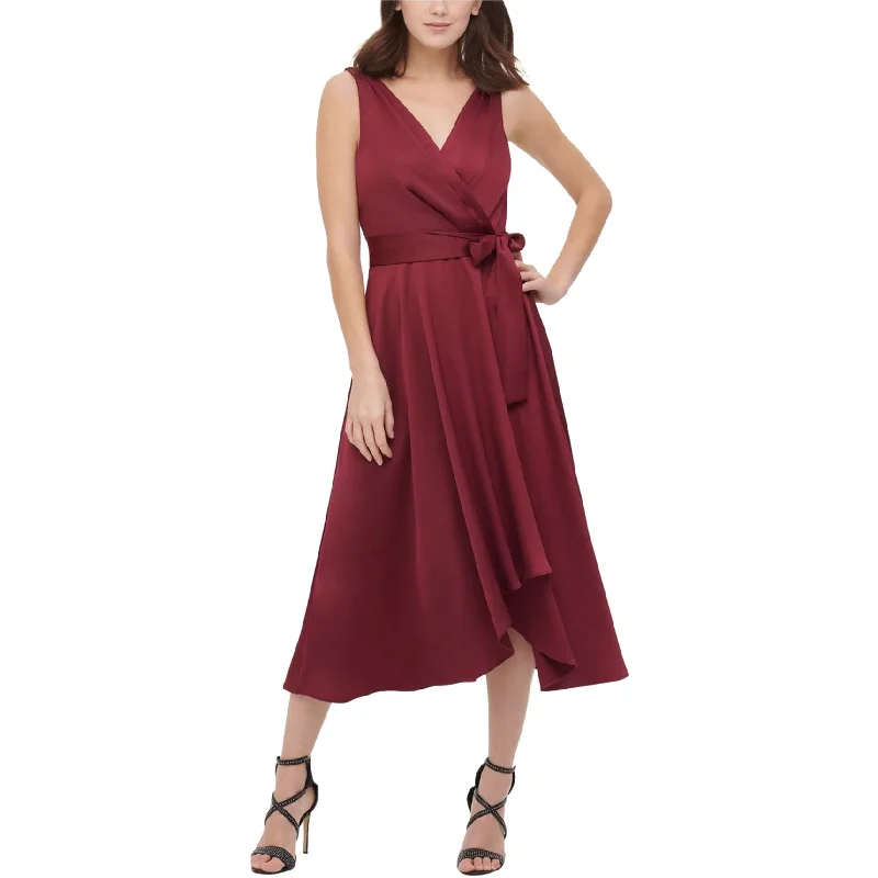 affordable midi dresses for teens -DKNY Womens Belted Midi Dress, Red, 2