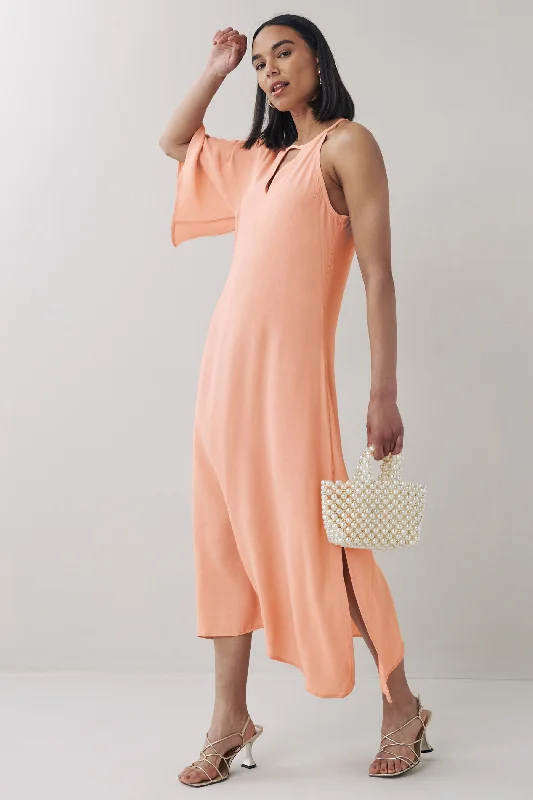 midi dresses with unique sleeves -One Shoulder Midi Dress Blush