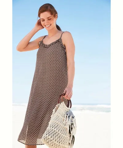 floral midi dresses plus size -Brown Spot Midi Slip Beach Dress