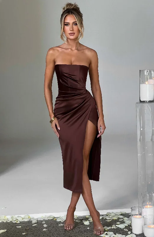 budget midi dresses for fall -Inez Midi Dress - Chocolate