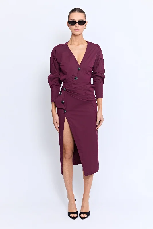 wrap midi dresses for comfort -LAUTREC MIDI TWIST | WINE