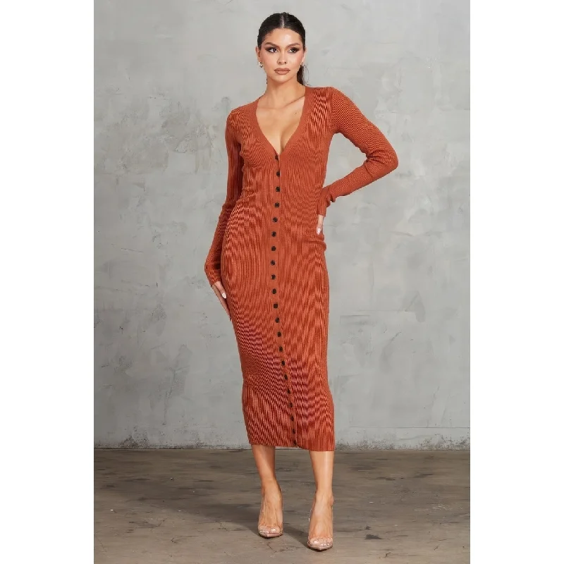 elegant midi dresses for spring -Ribbed Midi Dress