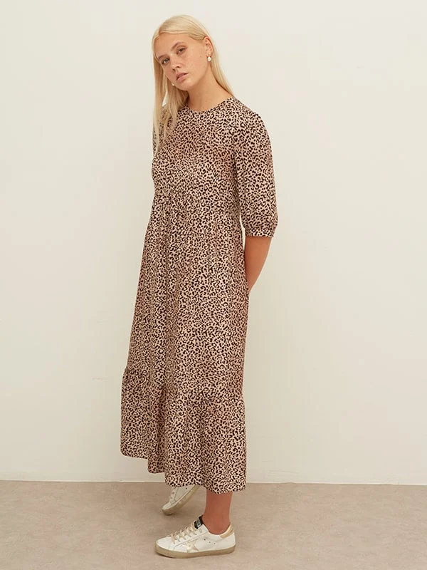 midi dresses with unique patterns -Rachel Smock Midi Dress Brown