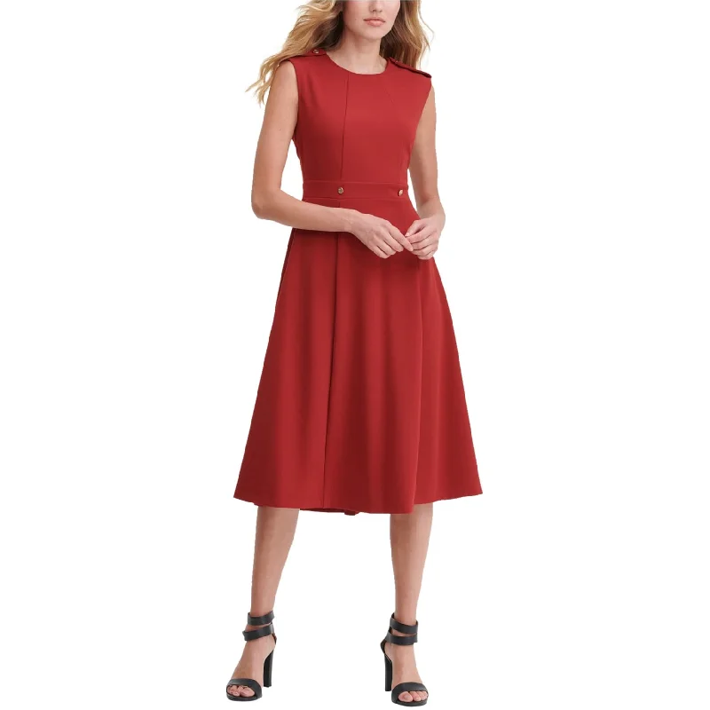 elegant midi dresses for summer -DKNY Womens Utility Midi A-line Dress, Red, 8