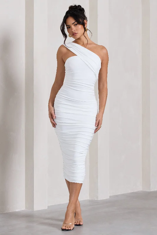 midi dresses with chic design -Contour | White One Shoulder Bodycon Midi Dress