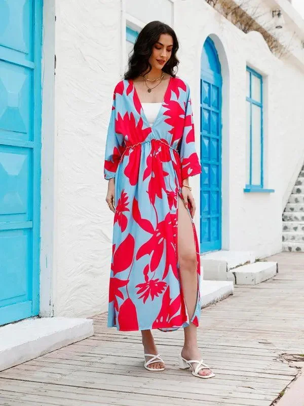 elegant midi dresses for warmth -Womens Floral Chiffon Midi Dress