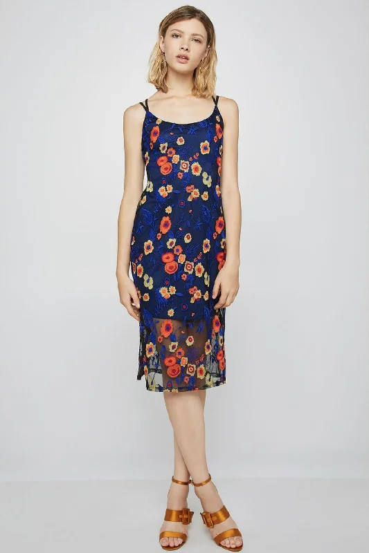 cute midi dresses for women -Floral-Embroidered Midi Dress