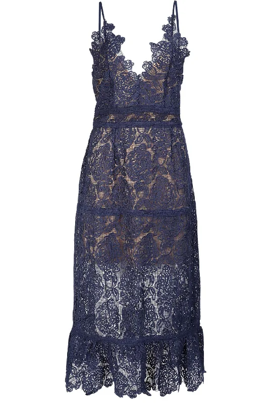 cute midi dresses for events -Marjorie Navy Midi Dress