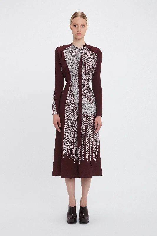 midi dresses with chic patterns -Keyhole Dolman Midi Dress In Port-Silver Chain Print