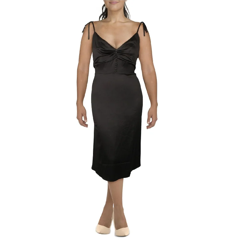 elegant midi dresses for warmth -Danielle Bernstein Womens Satin Midi Dress, Black, 16W