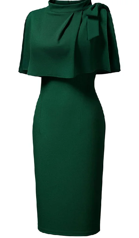 evening dress with chic sleeves -1940’s Style Half Collar Batwing Cape Dress Green Party Dress C2226