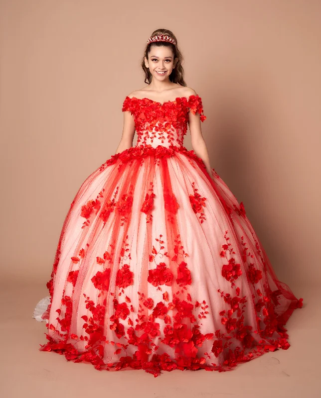 evening dress with unique sleeves -3D Floral Off Shoulder Ball Gown by Calla SCL30005