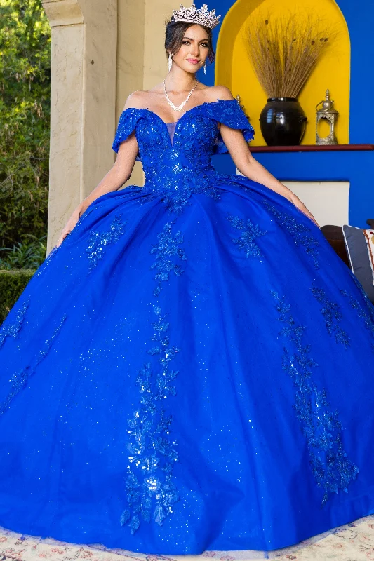 evening dress with bold prints -Applique Off Shoulder Ball Gown by Cinderella Couture 8045J