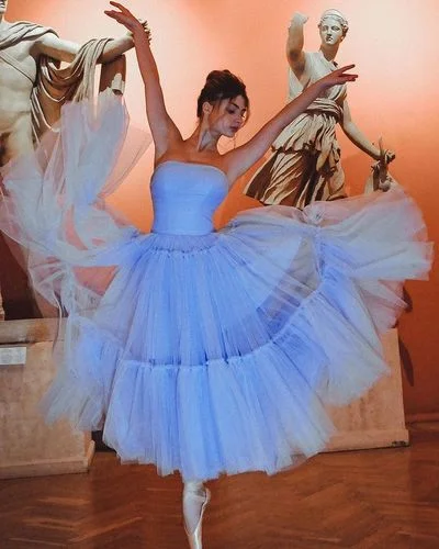 white evening dress for kids -Beauty Strapless Blue Long Prom Party Dress  C781