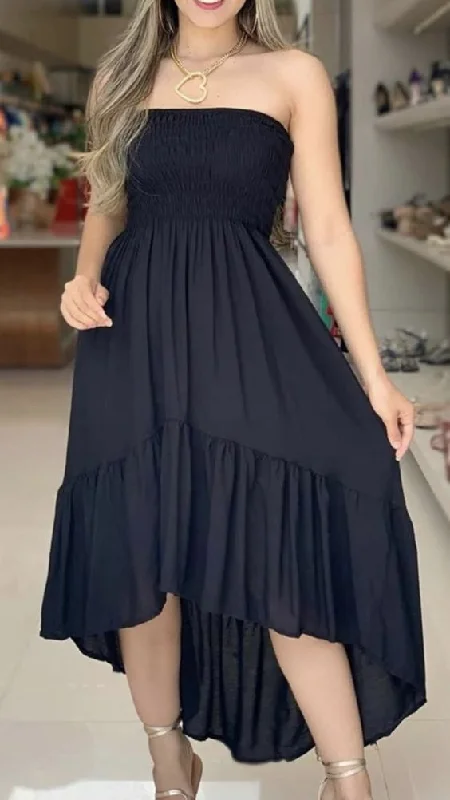 black evening dress for teens -Black Strapless A-line Party Dress,Summer Beach Dress cc1297