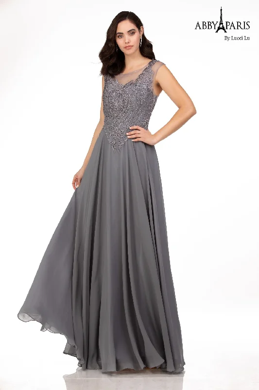 sexy evening dress for women -Chiffon Cap Sleeve A-line Gown by Abby Paris 96051W