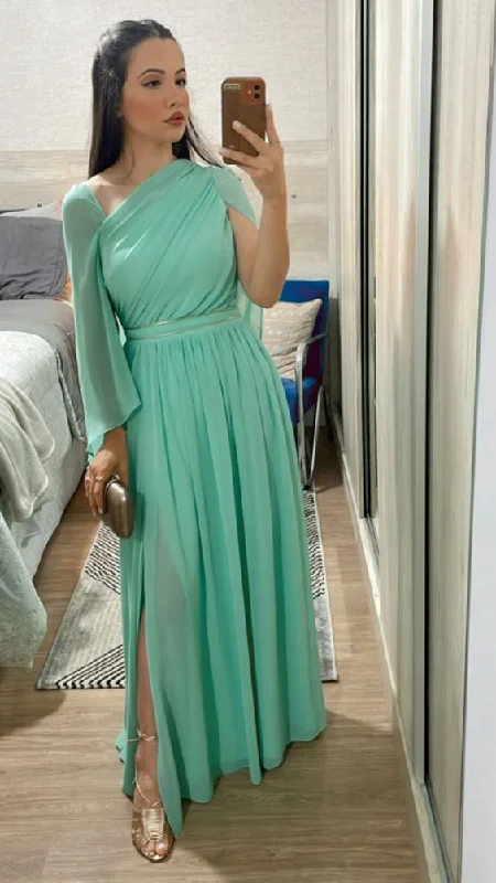 cute evening dress for warmth -Elegant A-line Chiffon Prom Dress,Wedding Guest Dress cc1288