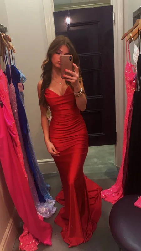 red evening dress for women -Elegant Mermaid Long Red Evening Dress cc1313