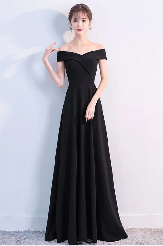 affordable evening dress for fun -Elegant Off-the-Shoulder Long Evening Gowns Online Women's Prom Party Dresses Black C2017